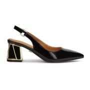 Gelakte pumps met open hiel en versierde hiel Kazar , Black , Dames