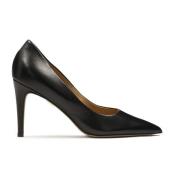 Zwarte leren stiletto's met puntige neuzen Kazar , Black , Dames