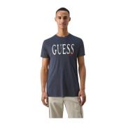 Katoen Logo T-shirt - Blauwe Rechte pasvorm Guess , Blue , Heren