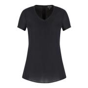 Zwarte Zijden Crepe Blouse V-Hals Korte Mouw Giorgio Armani , Black , ...