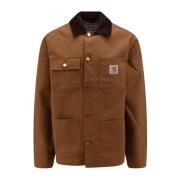 Organisch Katoenen Jas met Logo Patch Carhartt Wip , Brown , Heren