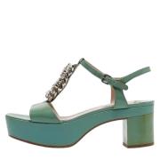 Pre-owned Leather sandals Miu Miu Pre-owned , Green , Dames