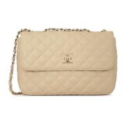 Beige leren handtas met opvallend gewatteerd patroon Kazar , Beige , D...