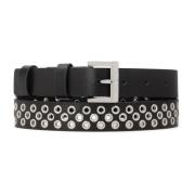 Zwarte leren riem versierd met zilveren oogjes Kazar , Black , Dames