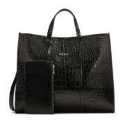 Grote leren handtas met exotisch patroon Kazar , Black , Dames