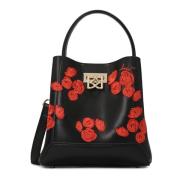 Zwarte handtas met rode bloemen Kazar , Black , Dames