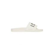 Logo Print Open Teen Platte Rubberen Slides Dsquared2 , White , Heren