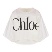 Cropped Logo Detail T-Shirt Chloé , White , Dames