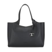 Zwarte Leren Schoudertas met Logo Tod's , Black , Dames