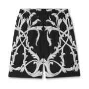 Barocco Print Zijden Shorts Versace , Black , Heren