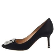 Pre-owned Satin heels Manolo Blahnik Pre-owned , Black , Dames