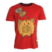 Rood Katoen Varkensjaar T-shirt Dolce & Gabbana , Red , Heren