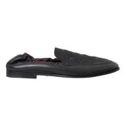 Zwart Logo Geborduurde Leren Loafer Heren Jurk Schoenen Dolce & Gabban...