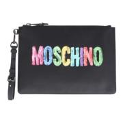 Zwarte Logo Pochette Tas Moschino , Black , Heren