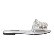 Zilveren Kristal Leren Platte Sandalen Dolce & Gabbana , Gray , Dames