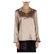 Silk Satin V-hals Blouse Maliparmi , Brown , Dames