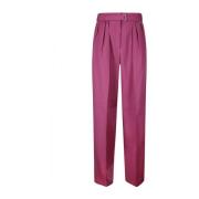 Hoge Taille Wijde Broek met Plooien en Voorsluiting Lanvin , Pink , Da...