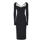 Zwarte Midi Jurk met Hartvormige Halslijn Dolce & Gabbana , Black , Da...