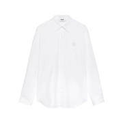 Klassieke Witte Shirt Logo Voorzijde Gebogen Zoom Msgm , White , Heren