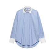 Lichtblauw Gestreept Overhemd met Lange Mouwen Msgm , Blue , Dames