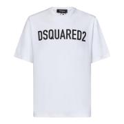 Wit Logo Loose Fit T-shirt Dsquared2 , White , Heren