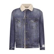 Blauwe Denim Shearling Trim Jas Dolce & Gabbana , Blue , Heren