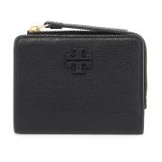 Dubbele Zak Gehamerd Leren Portemonnee Tory Burch , Black , Dames