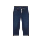 Cropped Jeans met Jewel Button Fastening Dondup , Blue , Dames