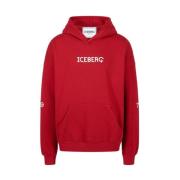 Logo Print Hoodie van Zacht Katoen Fleece Iceberg , Red , Heren