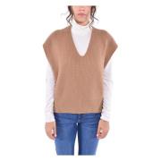 Geribbeld Wol Gilet Kangra , Brown , Dames