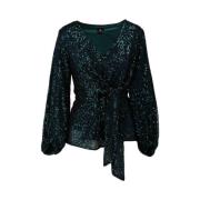 V-Hals Paillet Top K-Design , Green , Dames