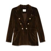 Bruine Fluwelen Blazer Peak Revers Circolo 1901 , Brown , Dames