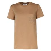 Kameel Katoenen T-shirt Ronde Kraag Korte Mouwen Max Mara , Brown , Da...