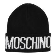 Eenvoudige Logo Beanie Muts Moschino , Black , Heren