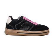 Kleurrijke Veters Geborduurde Sneakers Zwart Pinko , Black , Dames