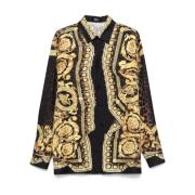 Gouden Barocco Print Zijden Overhemd Versace , Multicolor , Heren