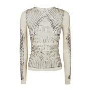 Gedrukte Mesh Longsleeve Top Jean Paul Gaultier , Beige , Dames