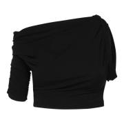 Zwarte Boothals Top Gedrapeerd Mouw Jacquemus , Black , Dames