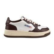 Bicolor leren sneakers met logo Autry , Brown , Dames