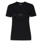 Zwarte Katoenen T-shirt Ronde Kraag Italië Just Cavalli , Black , Dame...