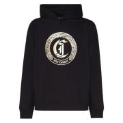 Zwarte Katoenen Hoodie met Gouden Print Just Cavalli , Black , Heren