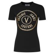 Zwarte Katoenen T-shirt met Frontprint Versace Jeans Couture , Black ,...