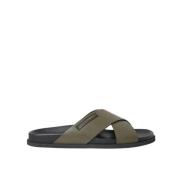 Groene Leren Sandalen Kruis-Stijl Dolce & Gabbana , Green , Heren