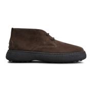 Bruin Leren Woestijnlaarzen Vetersluiting Tod's , Brown , Heren