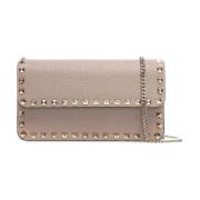 Elegante Leren Clutch Tas Valentino Garavani , Beige , Dames