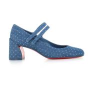 Blauwe Denim Hakken met Strass Christian Louboutin , Blue , Dames