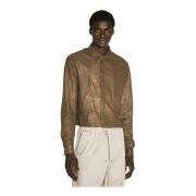 Gekreukelde Leren Strobe Shirt Rick Owens , Brown , Heren