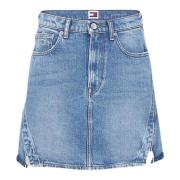 Hoge Taille Denim Mini Rok Tommy Hilfiger , Blue , Dames