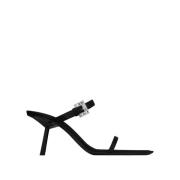 Zwarte Leren Muiltjes met Logodetail Saint Laurent , Black , Dames