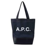 Denim Shopper Tas met Leren Afwerking A.p.c. , Blue , Dames